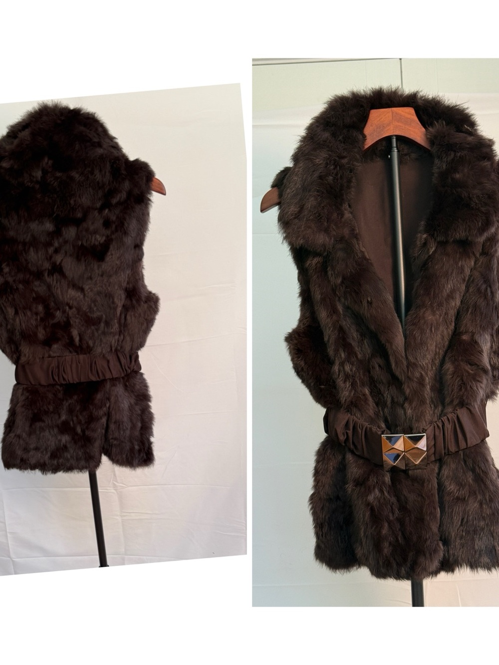Dark Brown Fur Vest with Belt